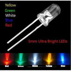 LED 5mm Round Super Bright Water Clear - Red/Green/Blue/Yellow/White  (Pack of 25)